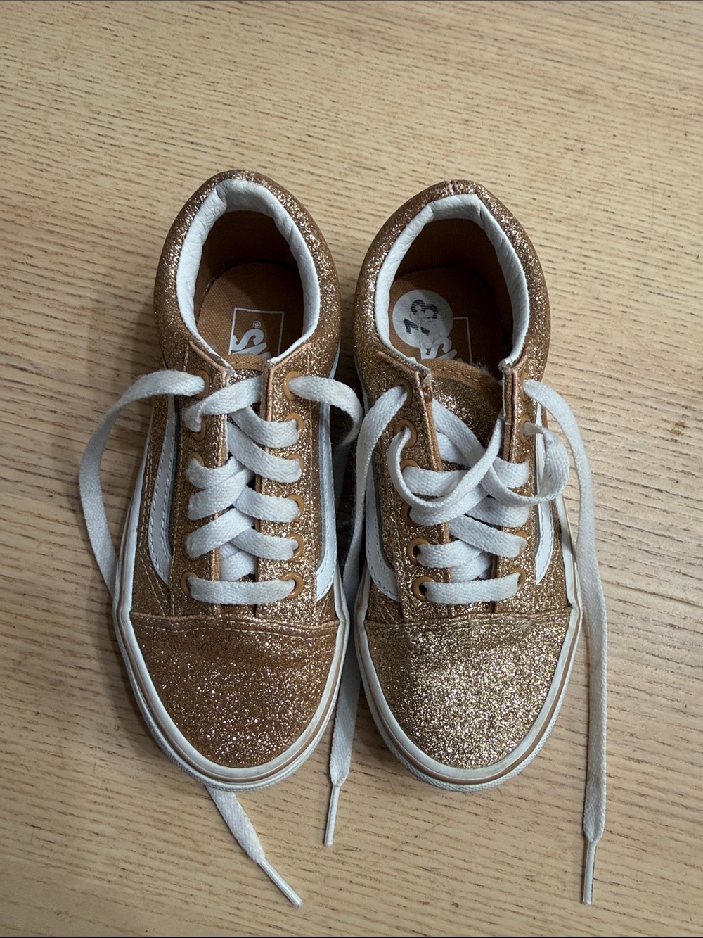 VANS Girls' Metallic Gold Glitter Casual Sneakers - 13 US Kids Old Skool